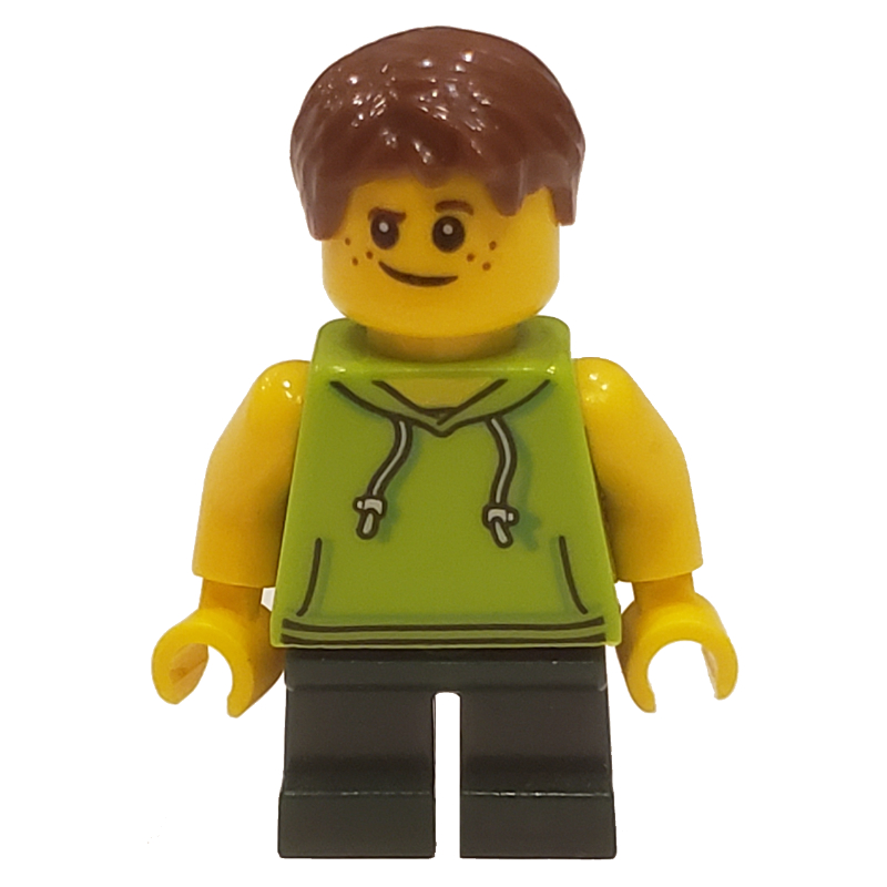 LEGO Kid, Lime Torso, Dark Green Legs, Dark Brown Hair (fig-008433)