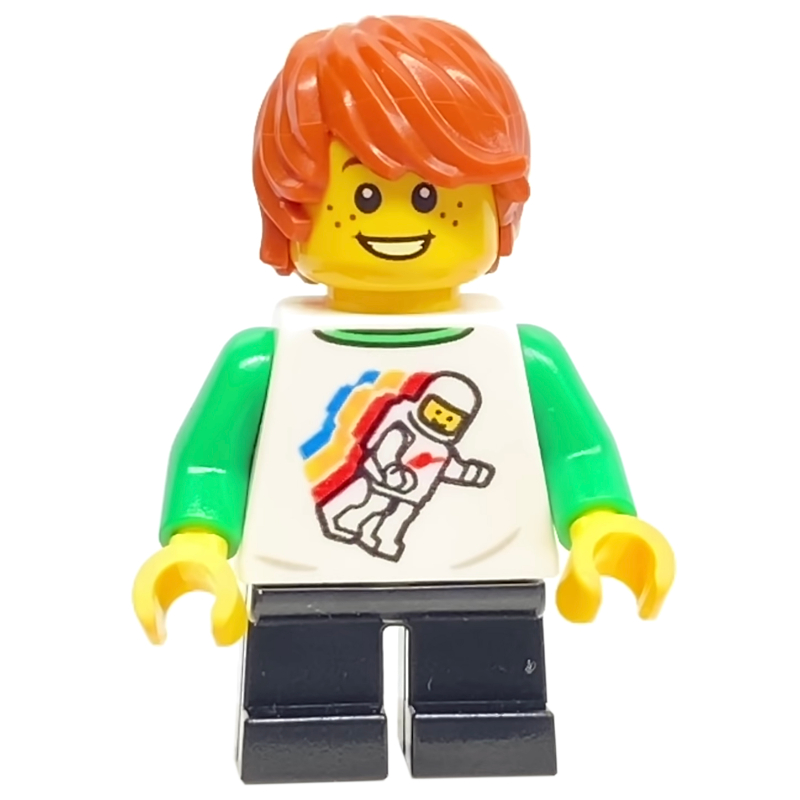 LEGO Boy, White Torso, Black Legs, Dark Orange Hair (fig-008436)
