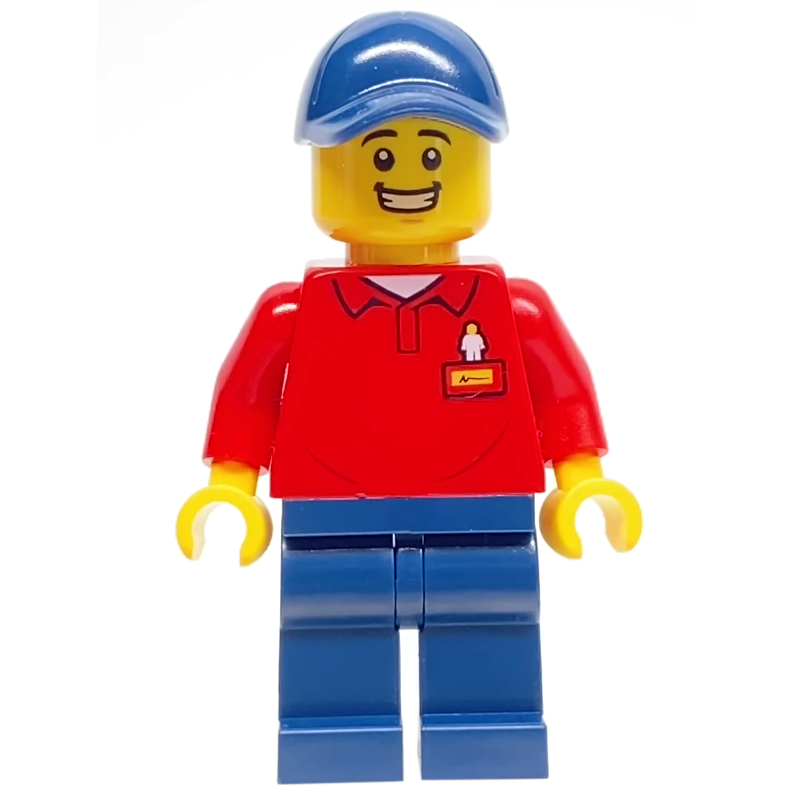 LEGO LEGOLAND Employee, Red Torso, Dark Blue Legs, Dark Blue Cap (fig-008438)