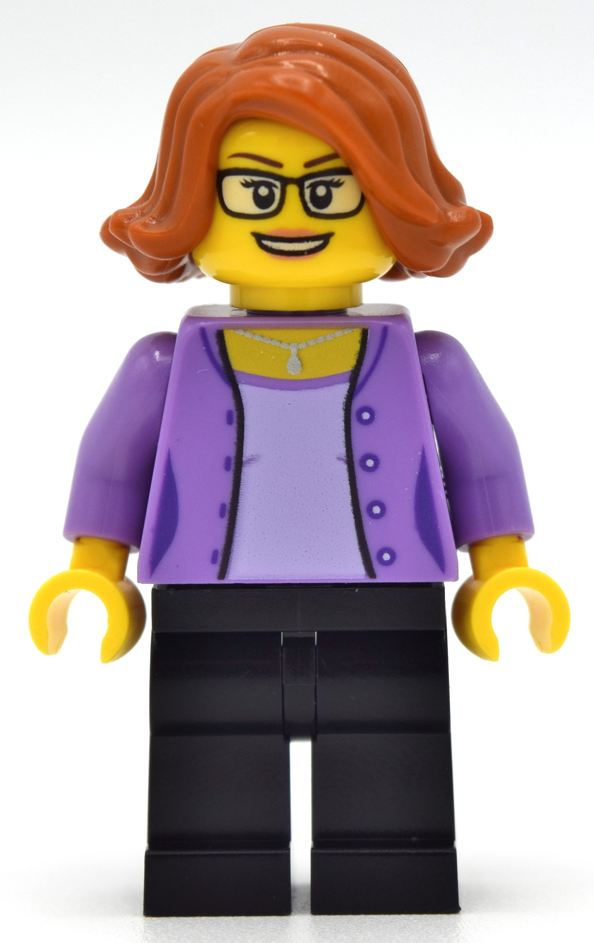 LEGO Medium Lavender Torso, Black Legs, Dark Orange Hair (fig-008442)