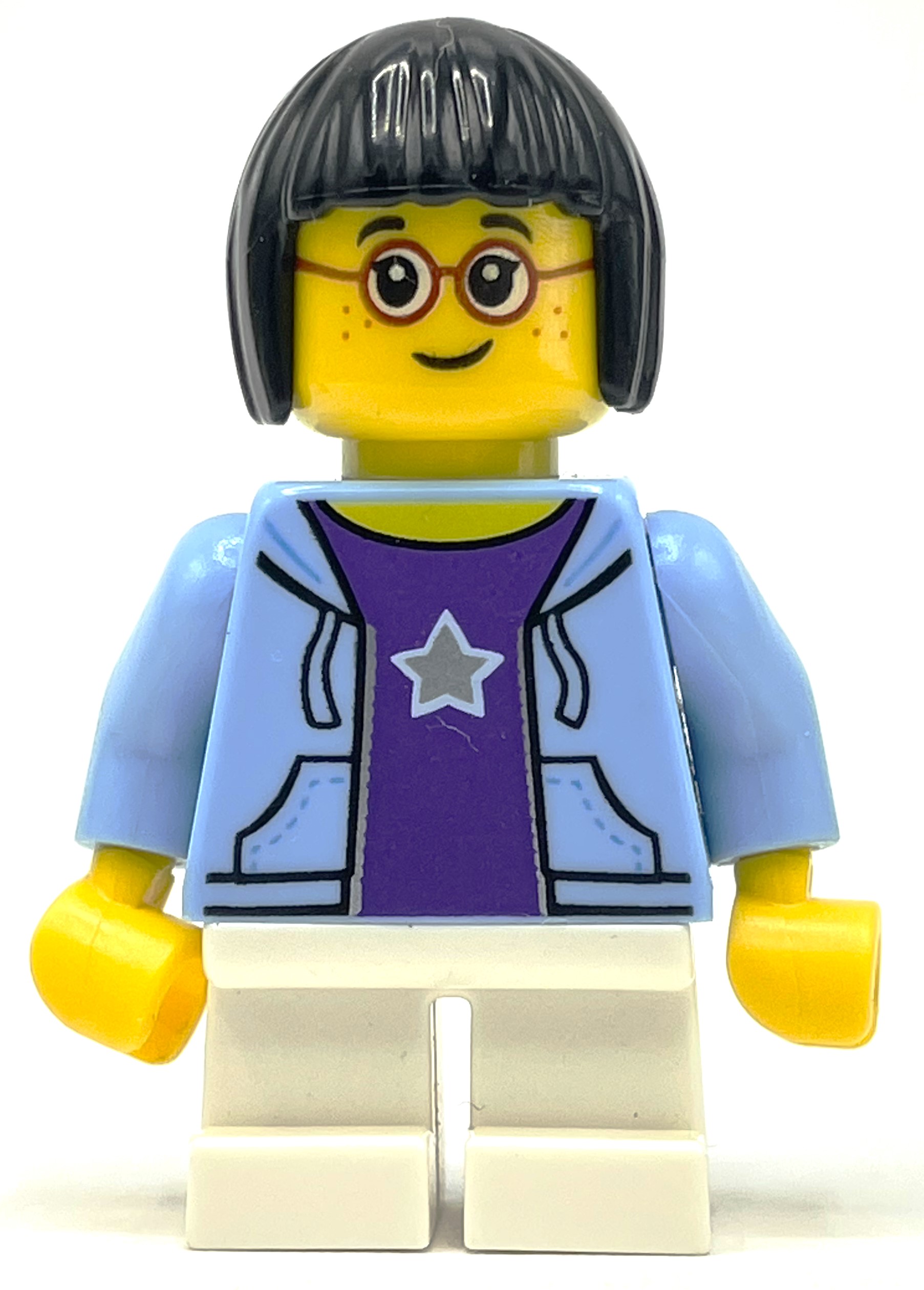 LEGO Kid, Bright Light Blue Torso, White Legs, Black Hair (fig-008443)