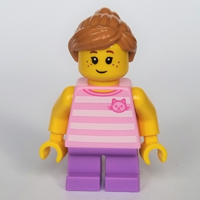 LEGO Kid, Bright Pink Torso, Medium Lavender Legs, Medium Nougat Hair (fig-008444)