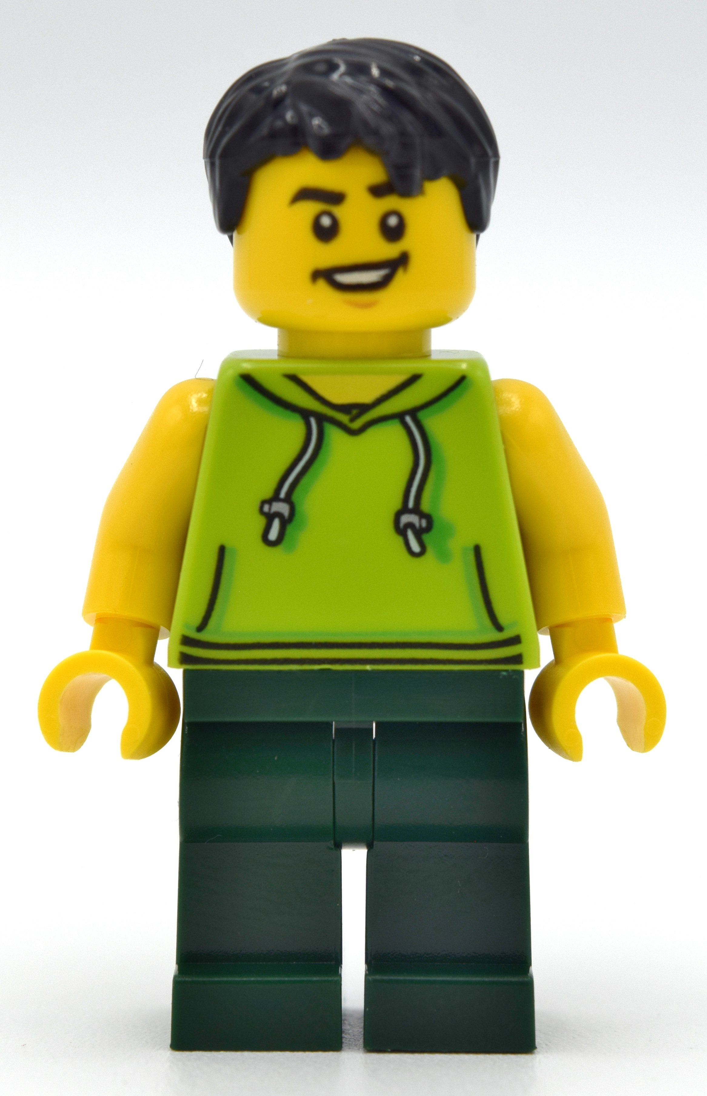 LEGO Lime Torso, Dark Green Legs, Black Hair (fig-008445)