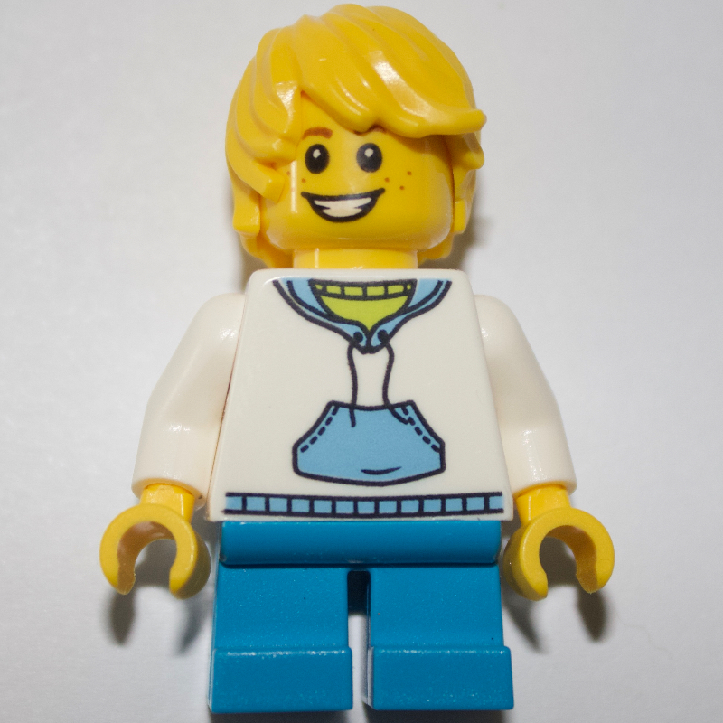 LEGO Kid, White Torso, Dark Azure Legs, Yellow Hair (fig-008449)