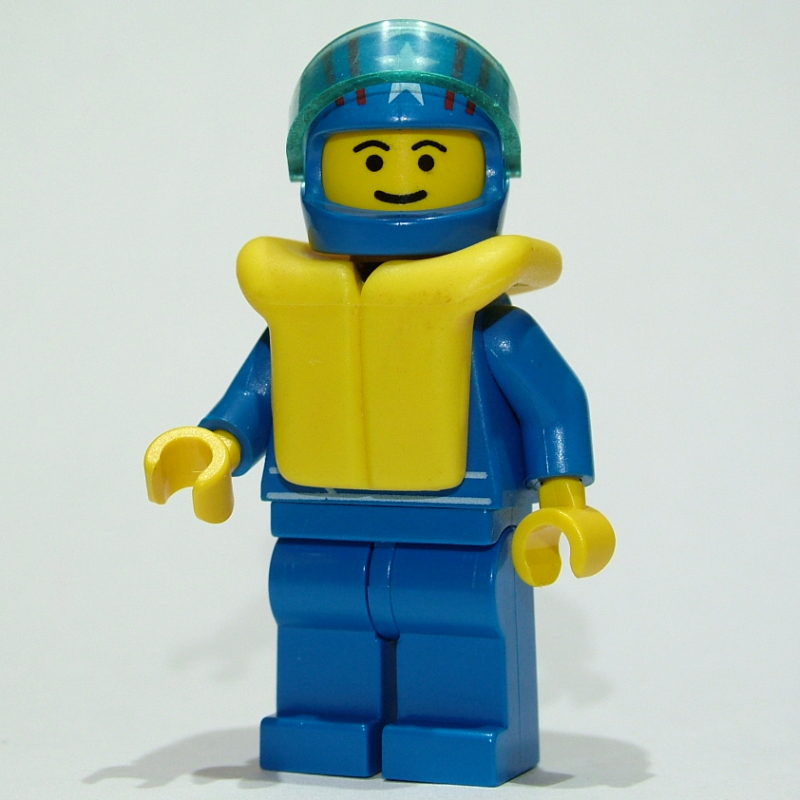 LEGO Racer, Blue Jacket with Octan Logo, Blue Legs, Blue Helmet with Stars and Visor, Yellow Life Vest (fig-008475)