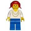 Woman, White Top with Yellow Necklace, Blue Legs, Red Hair