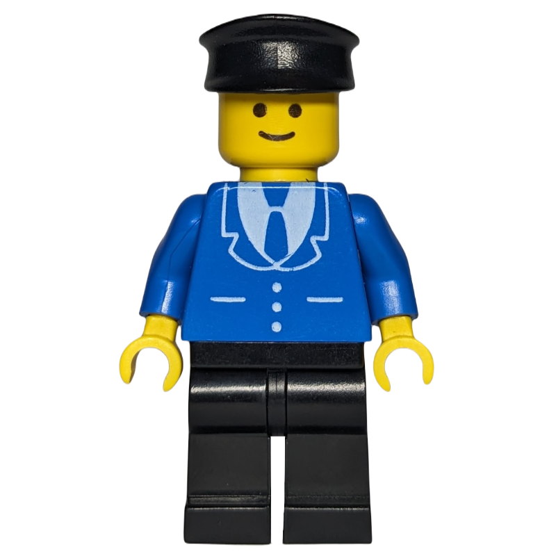 LEGO Man, Blue Jacket with Tie and Three Buttons, Black Legs, Black Hat (fig-008480)