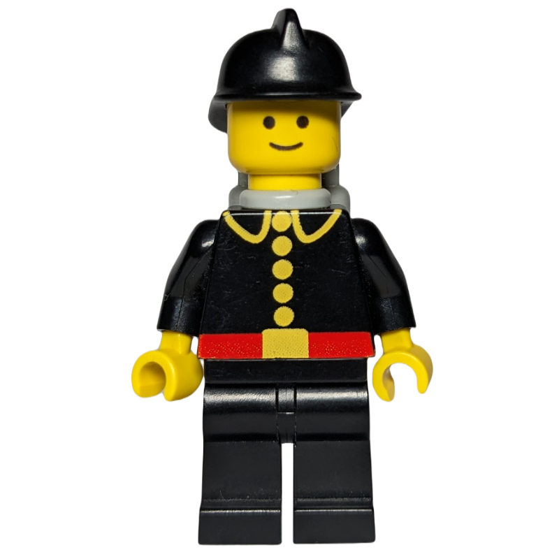 LEGO Fireman, Classic, Black Fire Jacket with Red Belt and Buttons, Black Helmet, Airtanks (fig-008482)