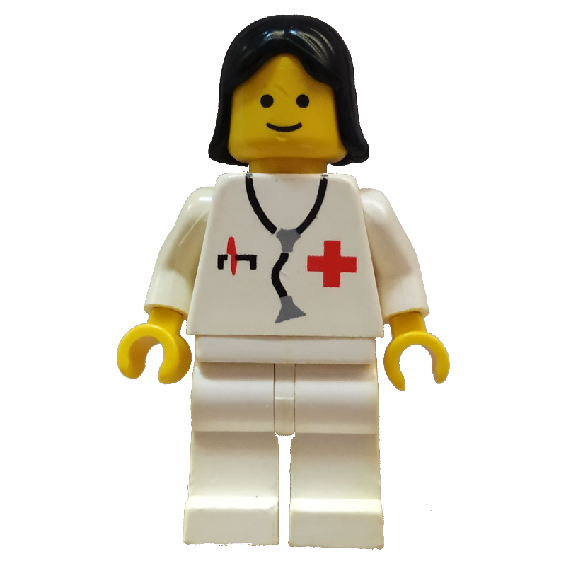 LEGO Doctor, Woman, White Jacket with Red Cross and Stethoscope, Black Hair (3626a Head) (fig-008484)