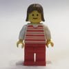 Woman, Red and White Striped Shirt, Red Legs, Brown Hair (3626a Head)