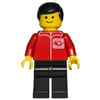 Postal Worker, Red Shirt with Horn Logo, Black Legs, Black Hair