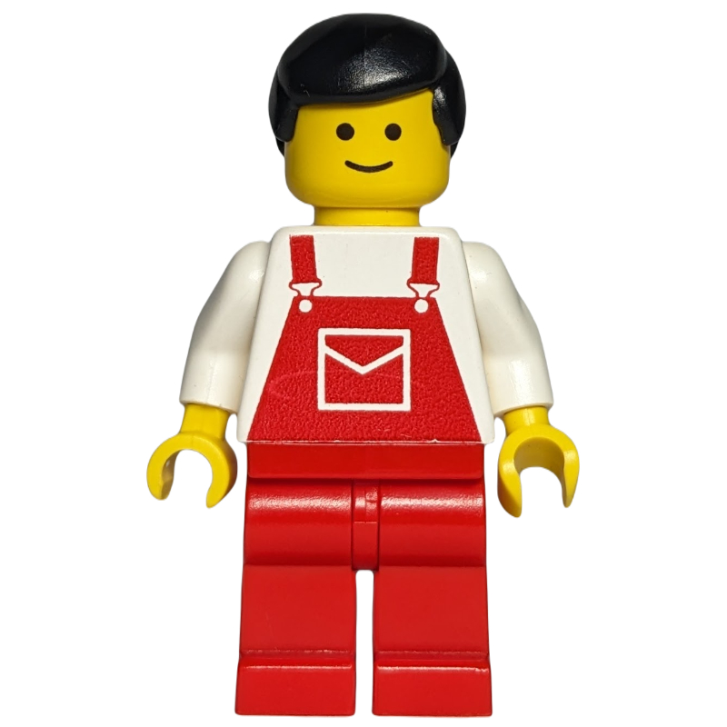 LEGO Man, Red Overalls, Black Hair (3626a Head) (fig-008487)