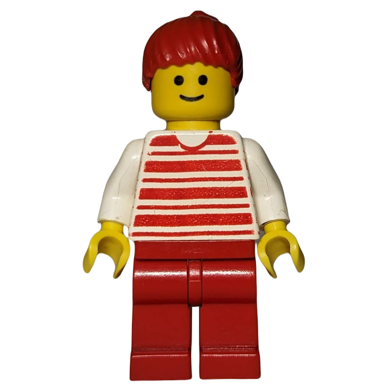 LEGO Woman, Red and White Striped Shirt, Red Legs, Red Hair (fig-008492)