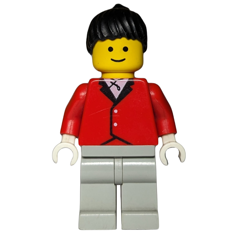 LEGO Woman, Red Riding Jacket, Light Gray Legs, Black Hair (fig-008493)