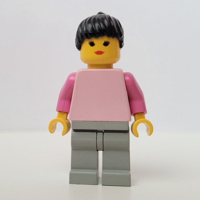 LEGO Pink Torso, Light Grey Legs, Black Hair (fig-008494)