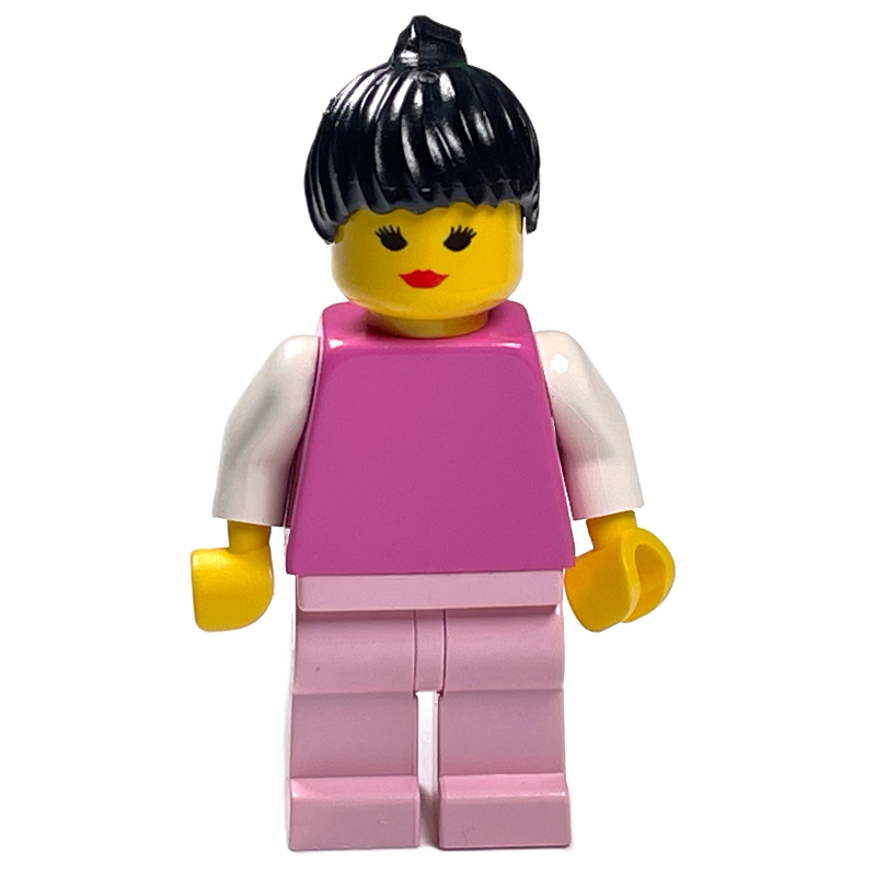 LEGO Medium Dark Pink Torso, Pink Legs, Black Hair (fig-008497)