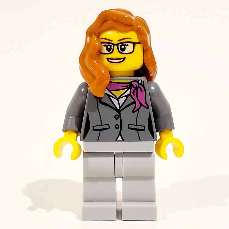 LEGO Scientist - Dark BLuish Grey Torso, Light Bluish Grey Legs, Dark Orange Hair (fig-008508)