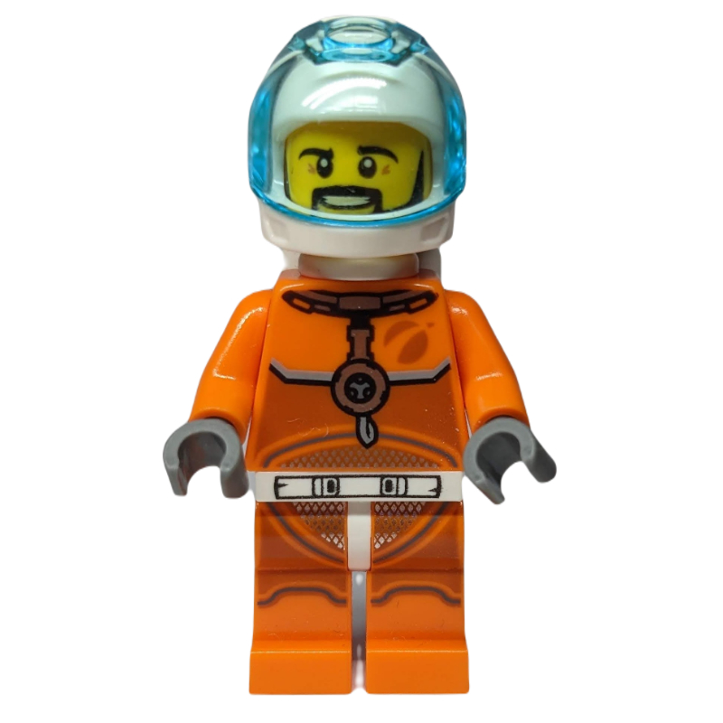 LEGO Astronaut - Orange Torso and Legs, White Helmet, Trans-Light Blue Visor, Moustache (fig-008515)