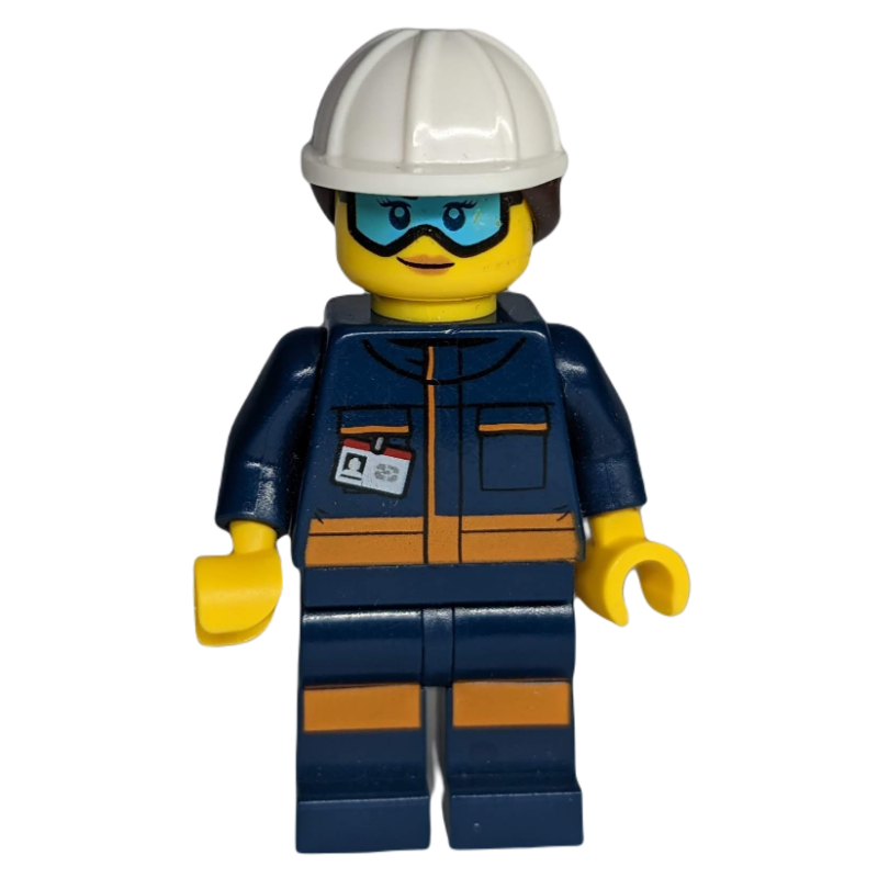 LEGO Technician - Dark Blue Torso, Dark Blue Legs, White Helmet, Reddish Brown Hair (fig-008518)