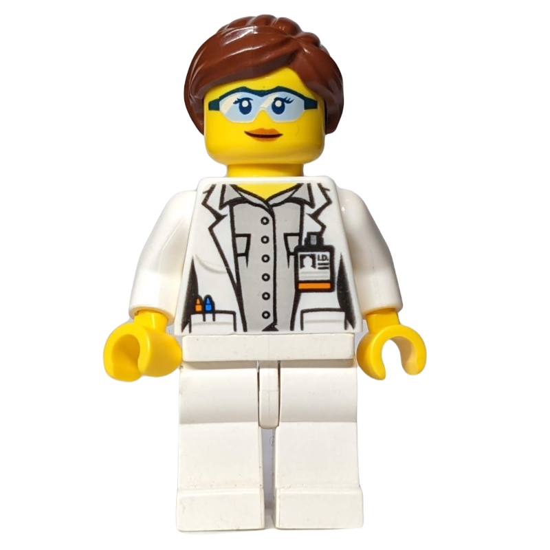 LEGO Scientist - White Torso, Lab Coat, Light Bluish Grey Legs, Reddish Brown Hair (fig-008522)