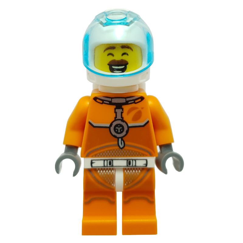LEGO Astronaut - Orange Torso and Legs, White Helmet, Trans-Light Blue Visor, Reddish Brown Mustache (fig-008528)