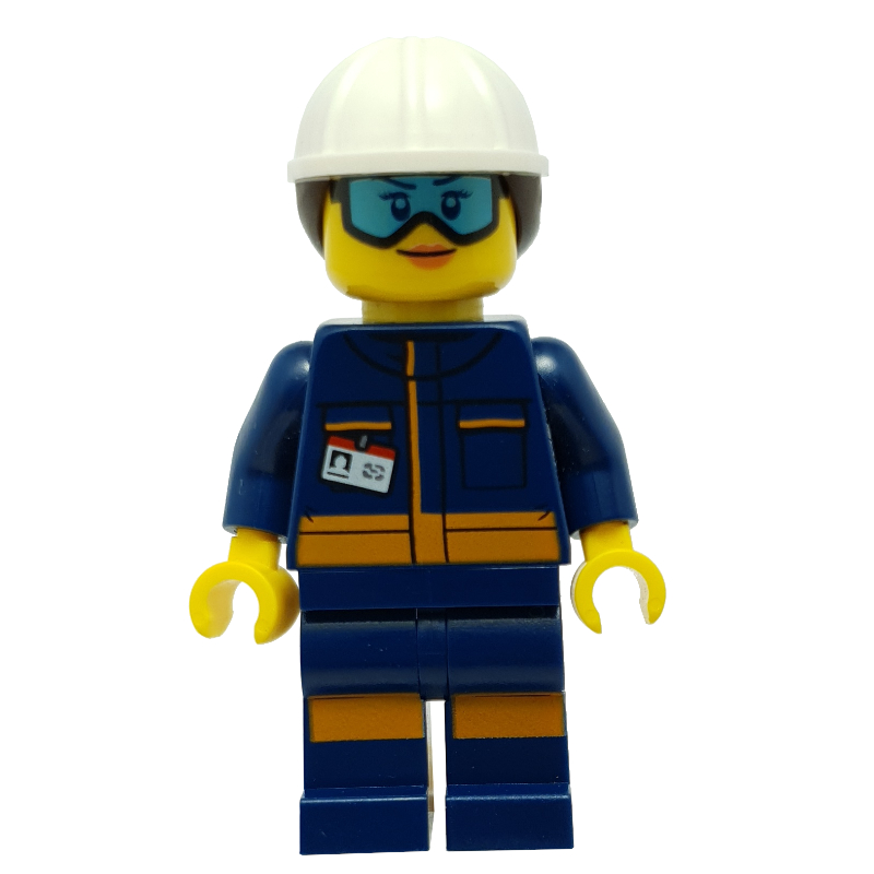 LEGO Technician - Dark Blue Torso, Dark Blue Legs, White Helmet, Dark Brown Hair (fig-008532)