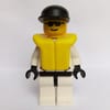 Res-Q Man, Black Cap, Yellow Life Vest, Sunglasses