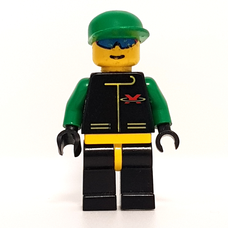 LEGO Racer, Extreme Team, Black Jacket, Black Legs, Green Cap, Blue Sunglasses (fig-008547)
