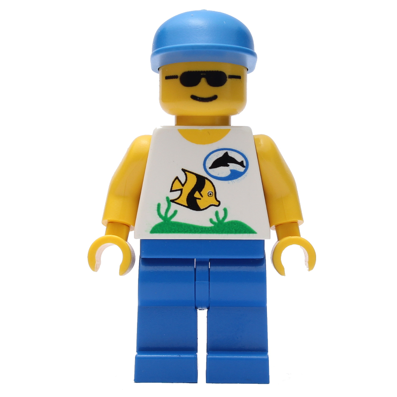 LEGO Marine Explorer, White Shirt with Fish, Blue Cap, Sunglasses (fig-008553)