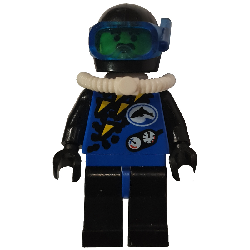 LEGO Diver, Man, Blue Wetsuit, Black Helmet with Mask, Airtank, Moustache (fig-008554)