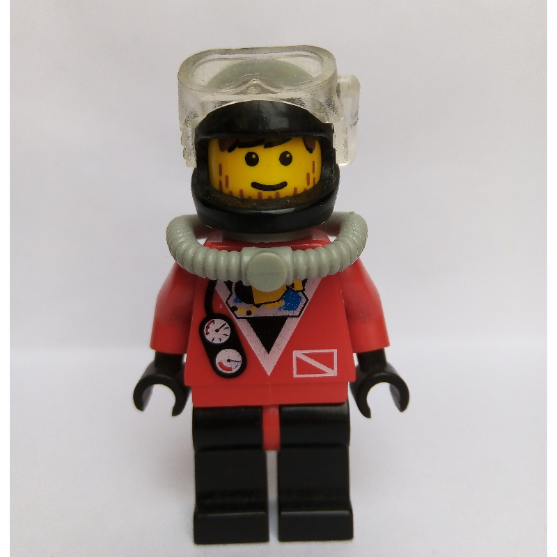 LEGO Diver, Man, Red Wetsuit, Black Helmet with Mask, Airtank, Stubble (fig-008556)
