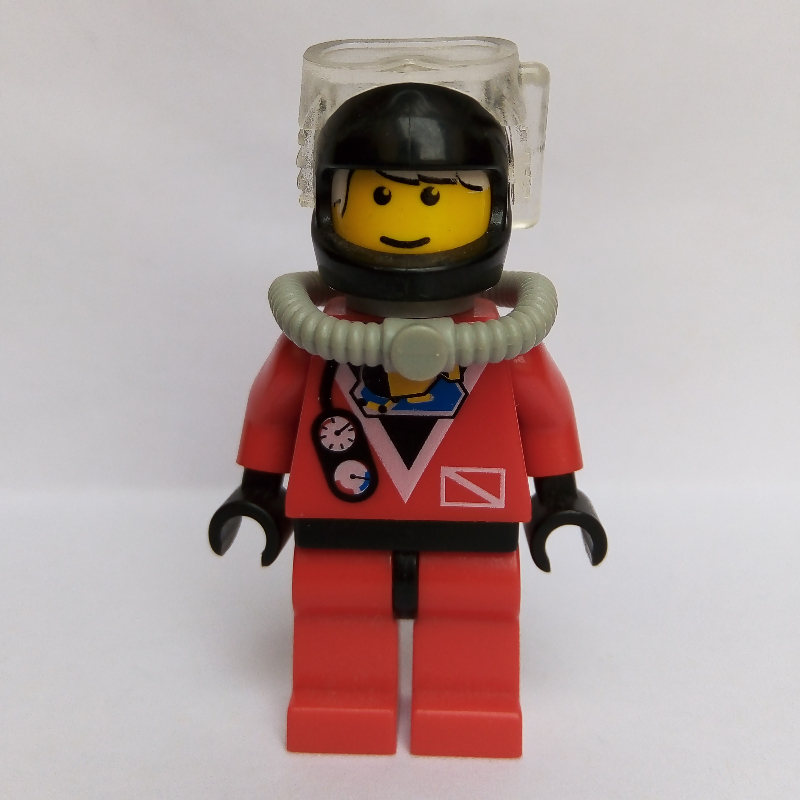 LEGO Diver, Man, Red Wetsuit, Black Helmet with Mask, Airtank, Printed White Hair (fig-008557)