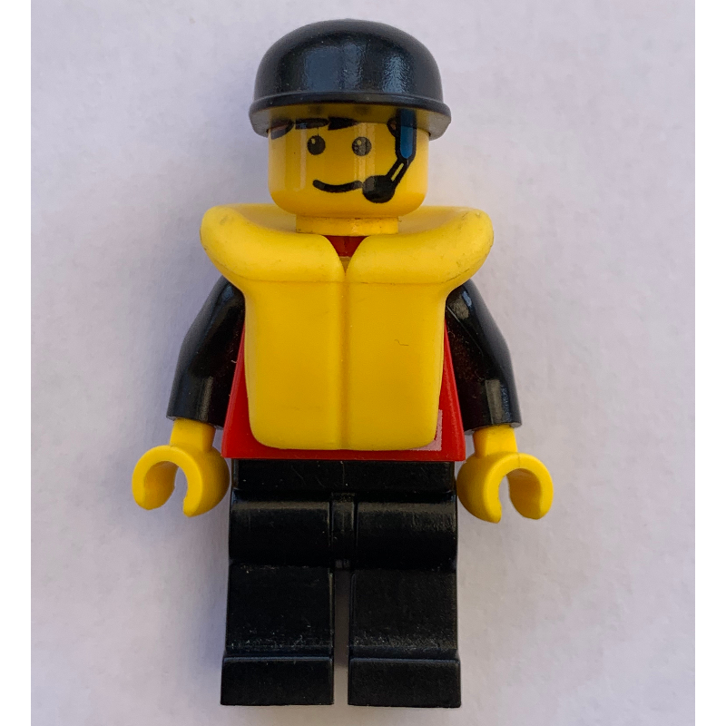 LEGO Marine Explorer, Red Shirt with Divers Logo, Black Cap, Yellow Life Vest, Headset (fig-008558)