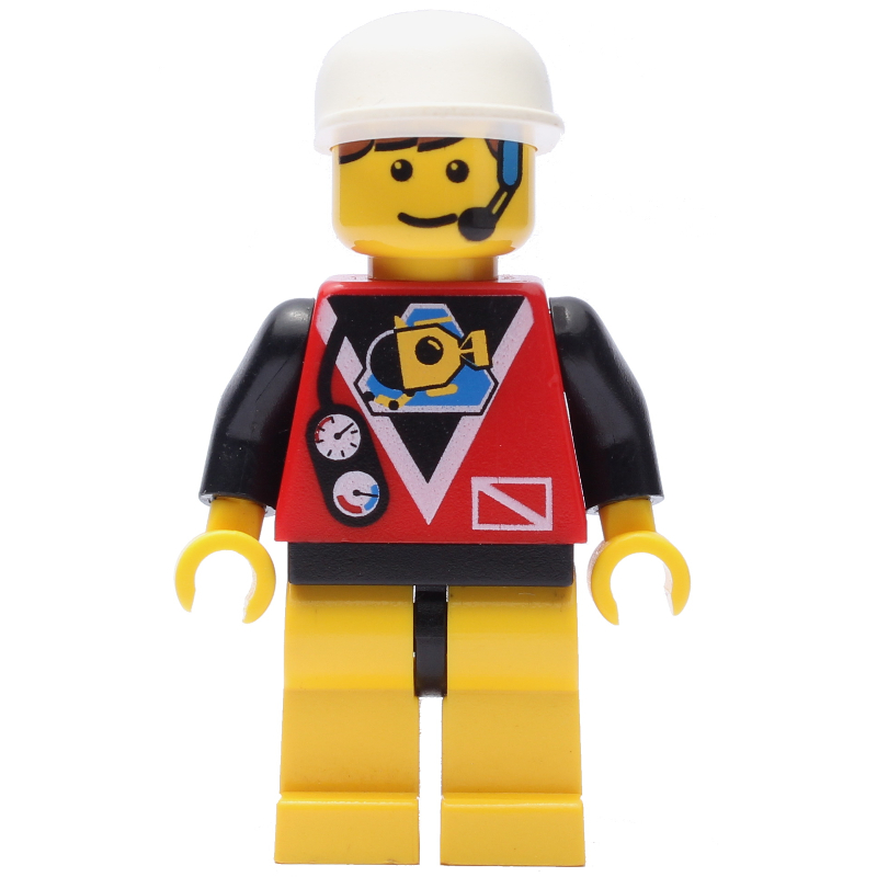 LEGO Marine Explorer, Red Shirt with Divers Logo, White Cap, Headset (fig-008559)