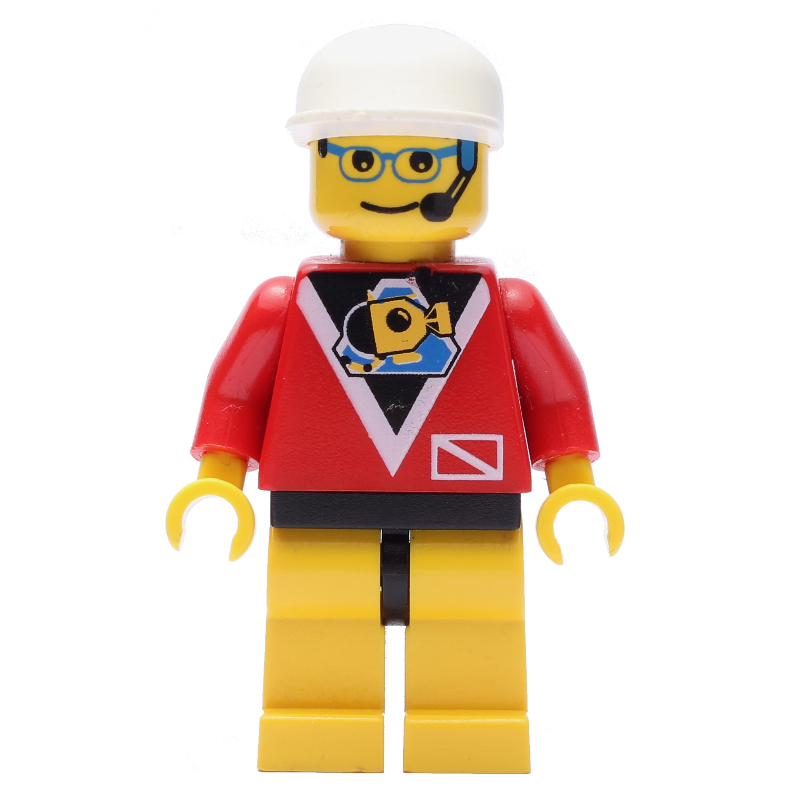 LEGO Marine Explorer, Red Shirt with Divers Logo, White Cap, Glasses and Headset (fig-008560)
