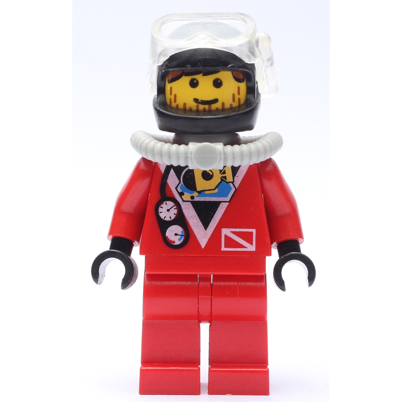 LEGO Diver, Man, Red Wetsuit, Black Helmet with Mask, Airtank, Stubble (fig-008561)