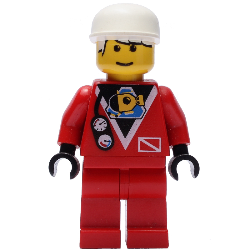 LEGO Marine Explorer, Red Wetsuit, White Cap, Printed White Hair (fig-008562)