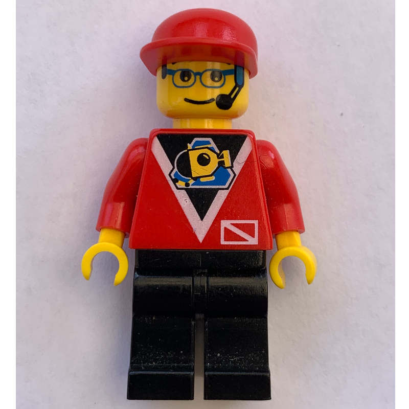 LEGO Marine Explorer, Red Shirt with Divers Logo, Black Legs, Red Cap, Glasses and Headset (fig-008564)