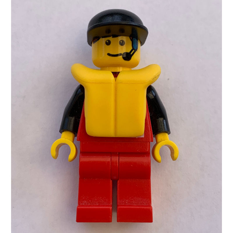 LEGO Marine Explorer, Red Shirt with Divers Logo, Red Legs, Black Cap, Yellow Life Vest, Headset (fig-008565)