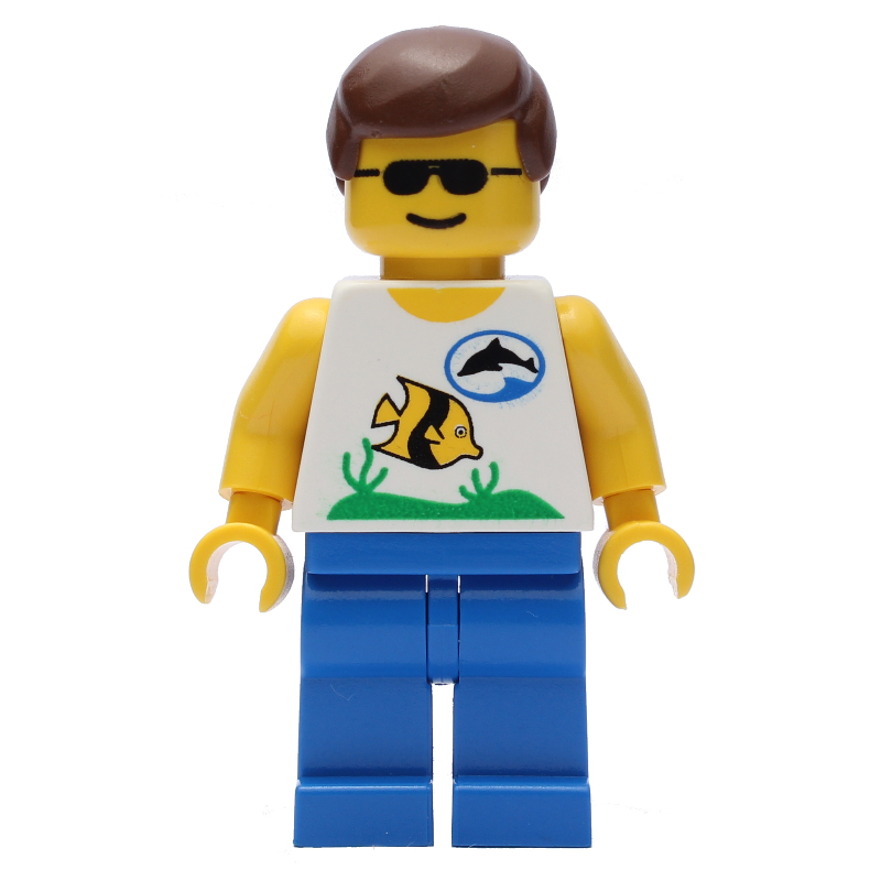 LEGO Marine Explorer, White Shirt with Fish, Brown Hair, Sunglasses (fig-008566)