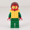 Racer, Green Jacket with Zipper and Octan Logo, Red Helmet with Visor, Yellow Life Vest