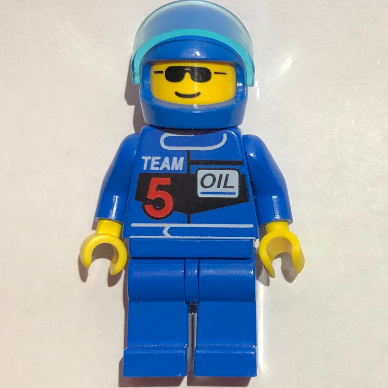LEGO Racer, Blue Jacket with 'TEAM 5', Blue Helmet with Visor, Sunglasses (fig-008596)