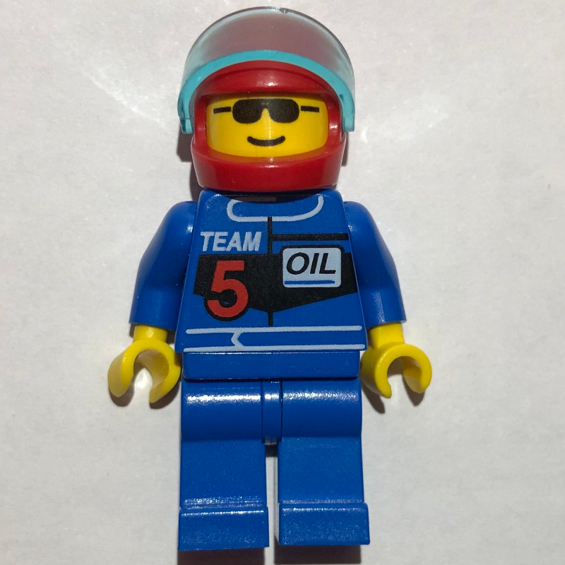LEGO Racer, Blue Jacket with 'TEAM 5', Red Helmet with Visor, Sunglasses (fig-008597)