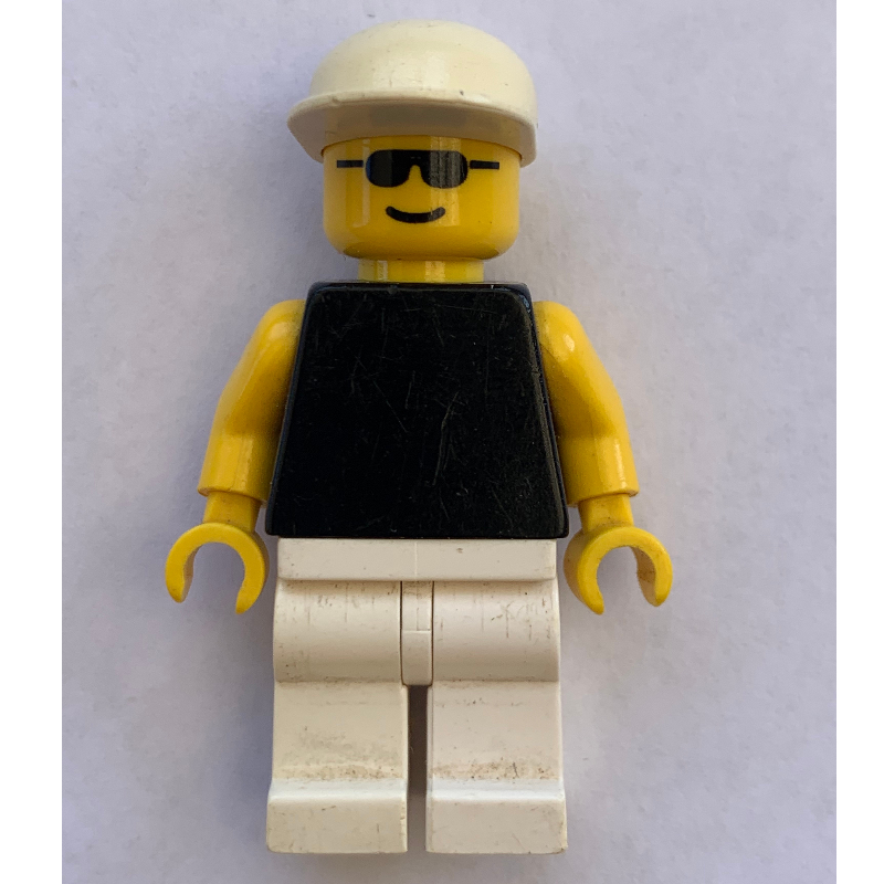 LEGO Man, Black Torso with Yellow Arms, White Legs, White Cap, Sunglasses (fig-008603)