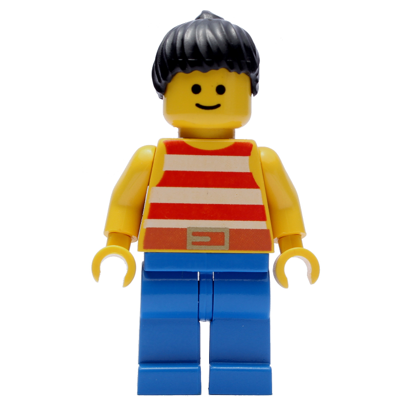 LEGO Woman, Red and White Striped Tank Top, Blue Legs, Black Hair (fig-008606)