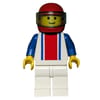 Man, White Torso with Red and Blue Stripes, White Legs, Red Helmet with Visor