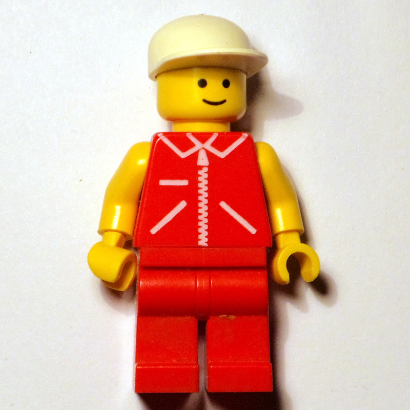 LEGO Man, Red Vest with Zipper, Red Legs, White Cap (fig-008610)
