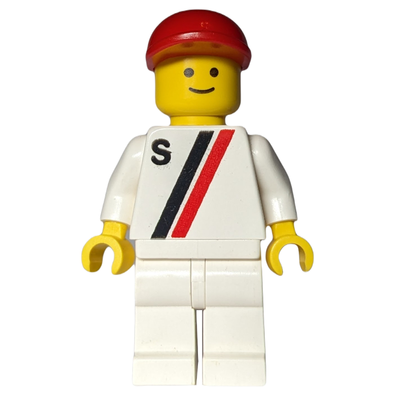 LEGO Racer, White Shirt with Two Stripes and 'S', White Legs, Red Cap (fig-008612)