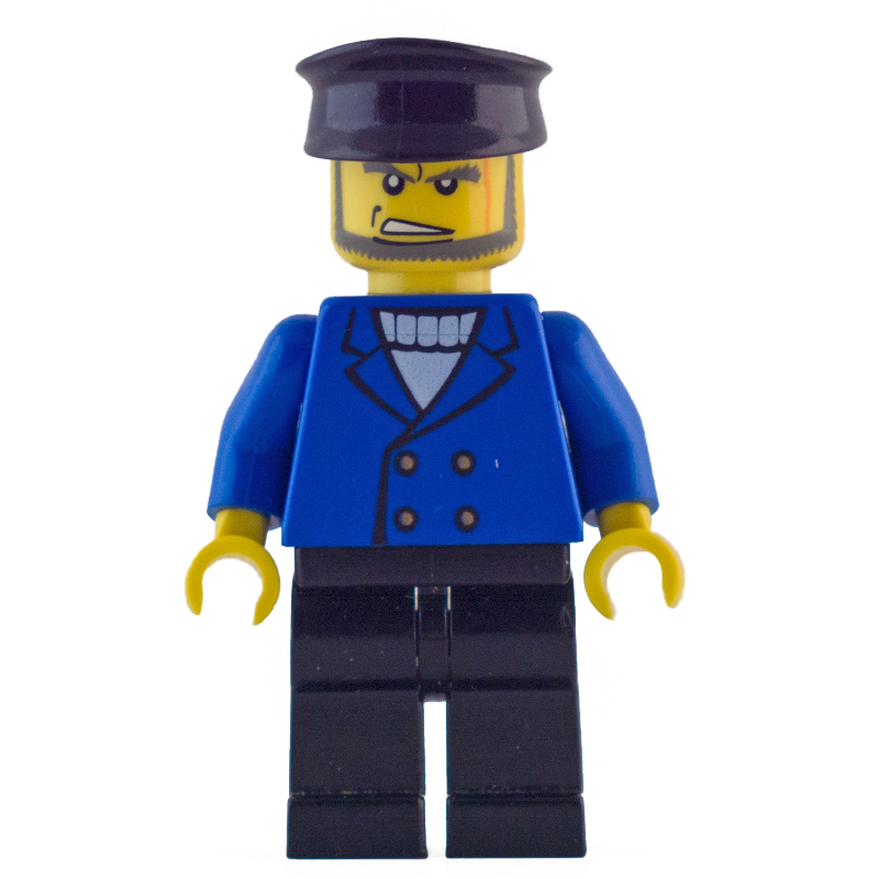 LEGO Man, Blue Jacket over White Sweater, Black Hat, Beard (fig-008621)