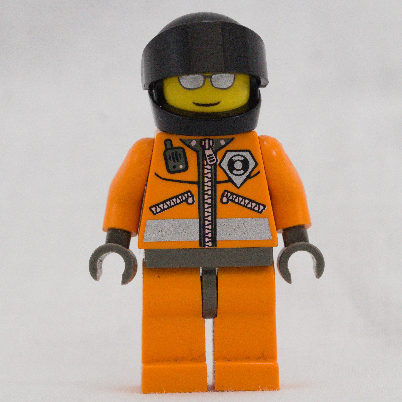 LEGO Coast Guard, Orange Jumpsuit with Zipper, Radio, and Badge, Dark Gray Helmet with Visor, Silver Sunglasses (fig-008622)